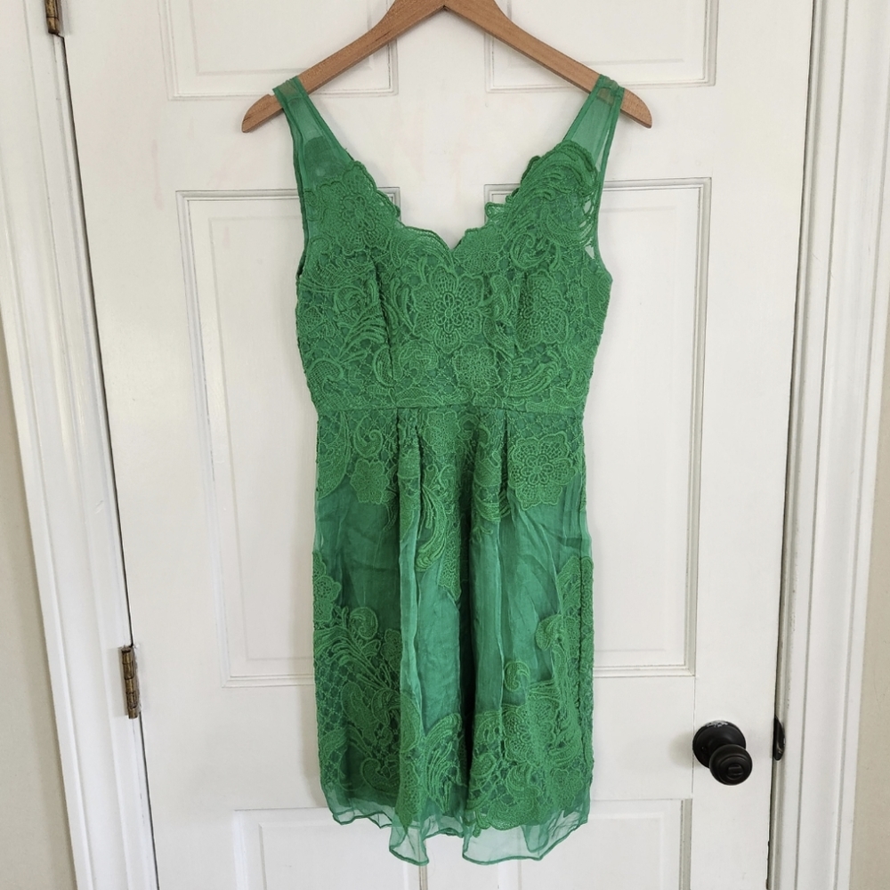 Anthropologie Baraschi Coverlace Dress Kelly Green Size 0